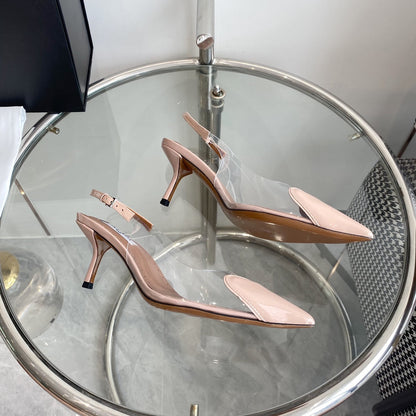 ALAIA HIGH 6 CM SLINGBACK IN BEIGE CREAM PATENT CALFSKIN AND FILM