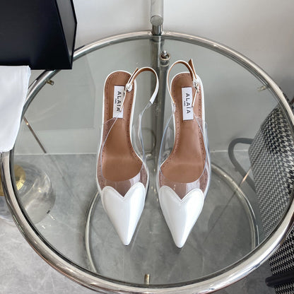 ALAIA HIGH 6 CM SLINGBACK IN WHITE PATENT CALFSKIN AND FILM