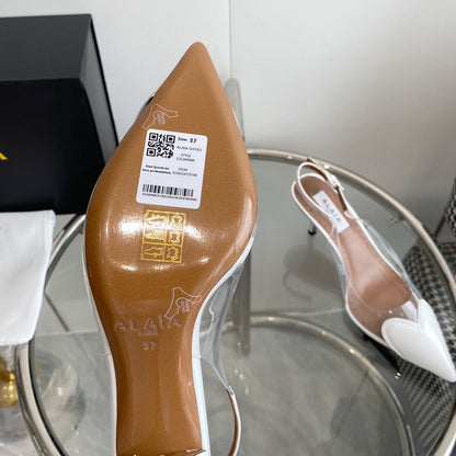 ALAIA HIGH 6 CM SLINGBACK IN WHITE PATENT CALFSKIN AND FILM