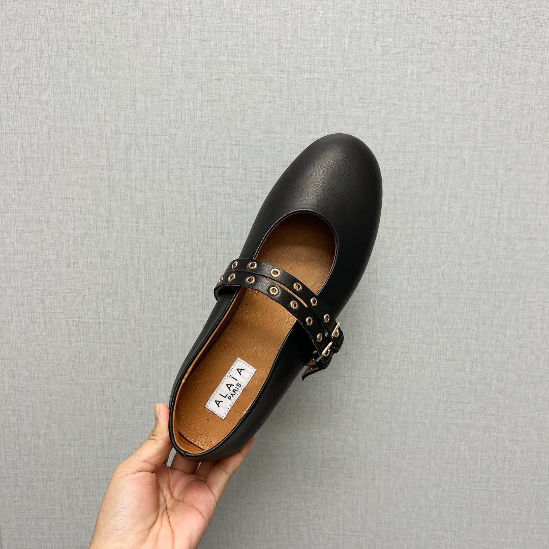 ALAIA MARY JANE SHOES IN BLACK LAMBSKIN SILVER HARDWARE