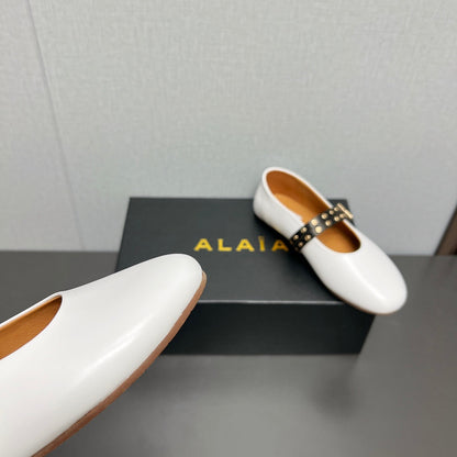 ALAIA MARY JANE SHOES IN WHITE LAMBSKIN SILVER HARDWARE