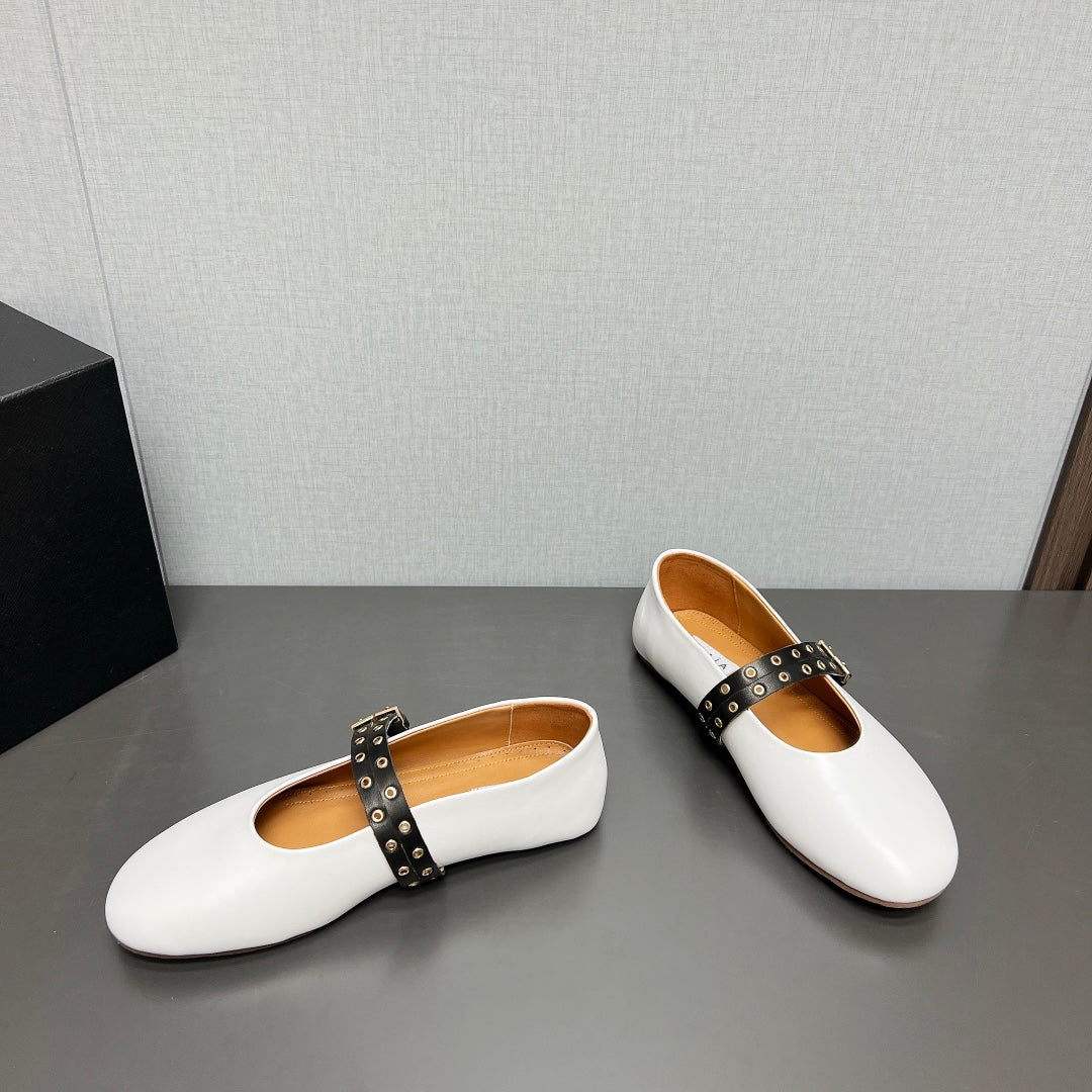 ALAIA MARY JANE SHOES IN WHITE LAMBSKIN SILVER HARDWARE