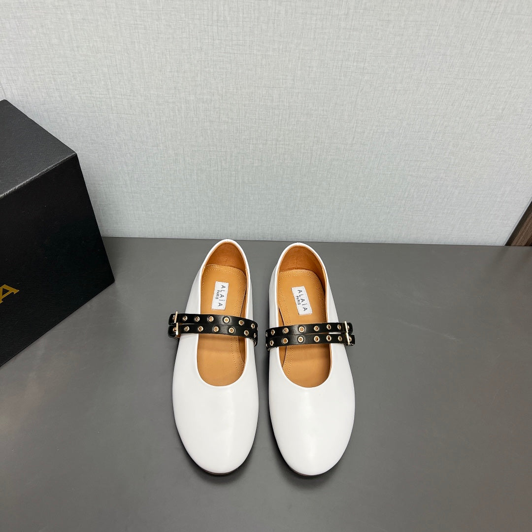 ALAIA MARY JANE SHOES IN WHITE LAMBSKIN SILVER HARDWARE