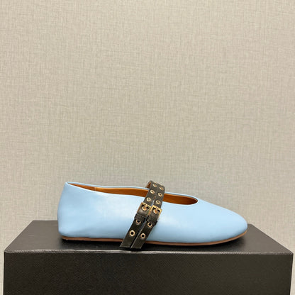 ALAIA MARY JANE SHOES IN LIGHT BLUE LAMBSKIN SILVER HARDWARE