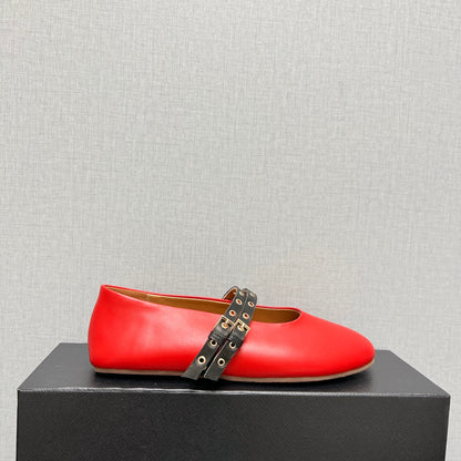 ALAIA MARY JANE SHOES IN CHERRY RED LAMBSKIN SILVER HARDWARE