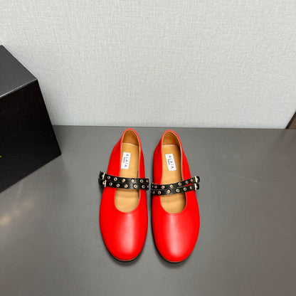 ALAIA MARY JANE SHOES IN CHERRY RED LAMBSKIN SILVER HARDWARE