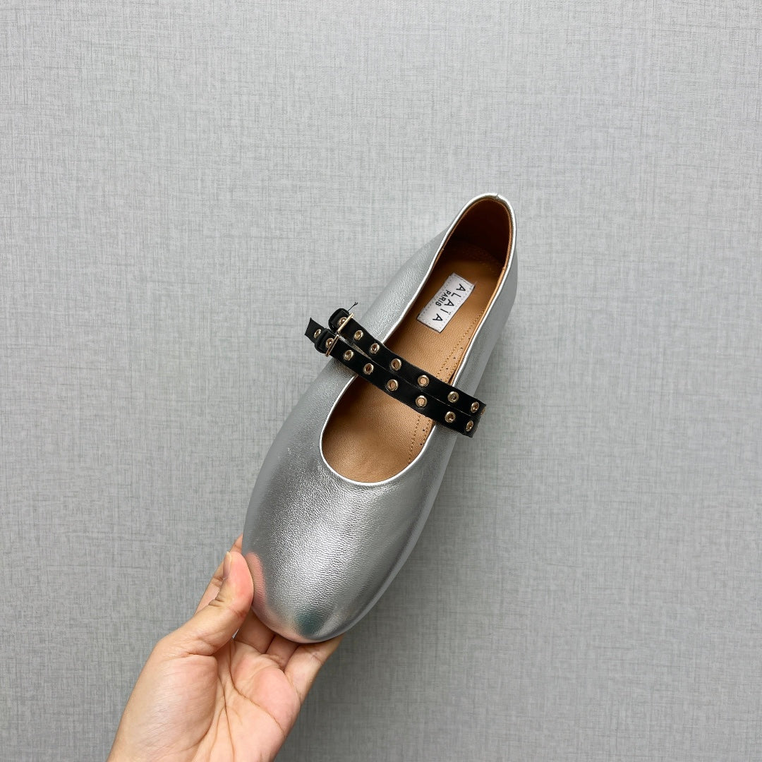 ALAIA MARY JANE SHOES IN SILVER LAMBSKIN SILVER HARDWARE