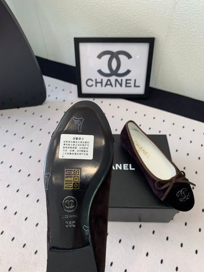 BALLET FLAT DARK BROWN MIX BLACK VELVET