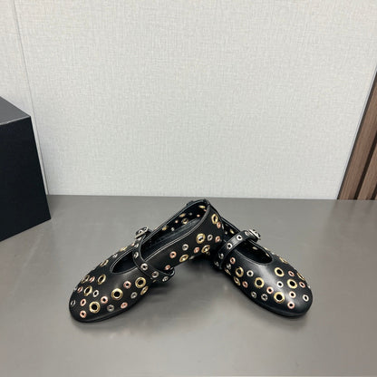 ALAIA MARY JANE SHOES IN BLACK LAMBSKIN GOLD MIX SILVER HARDWARE