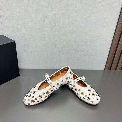 ALAIA MARY JANE SHOES IN WHITE LAMBSKIN GOLD MIX SILVER HARDWARE