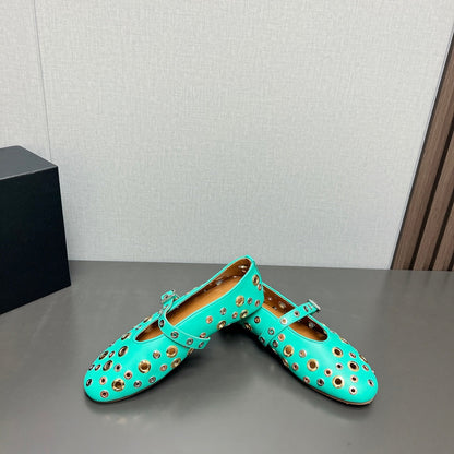 ALAIA MARY JANE SHOES IN GREEN MINT LAMBSKIN GOLD MIX SILVER HARDWARE