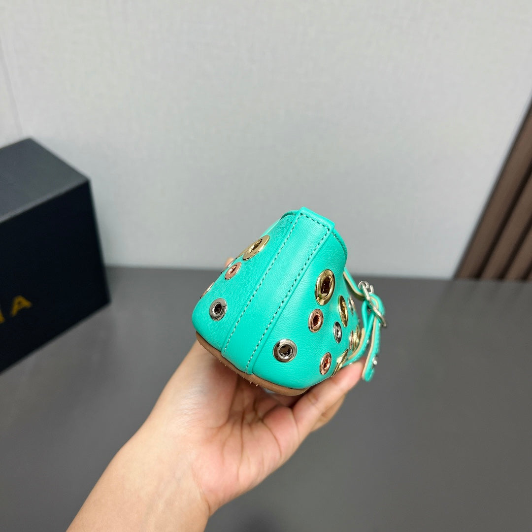 ALAIA MARY JANE SHOES IN GREEN MINT LAMBSKIN GOLD MIX SILVER HARDWARE