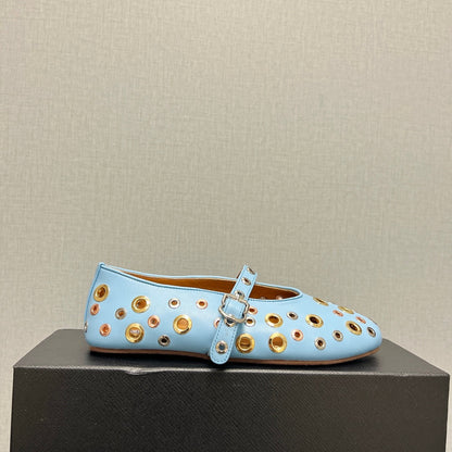 ALAIA MARY JANE SHOES IN LIGHT BLUE LAMBSKIN GOLD MIX SILVER HARDWARE