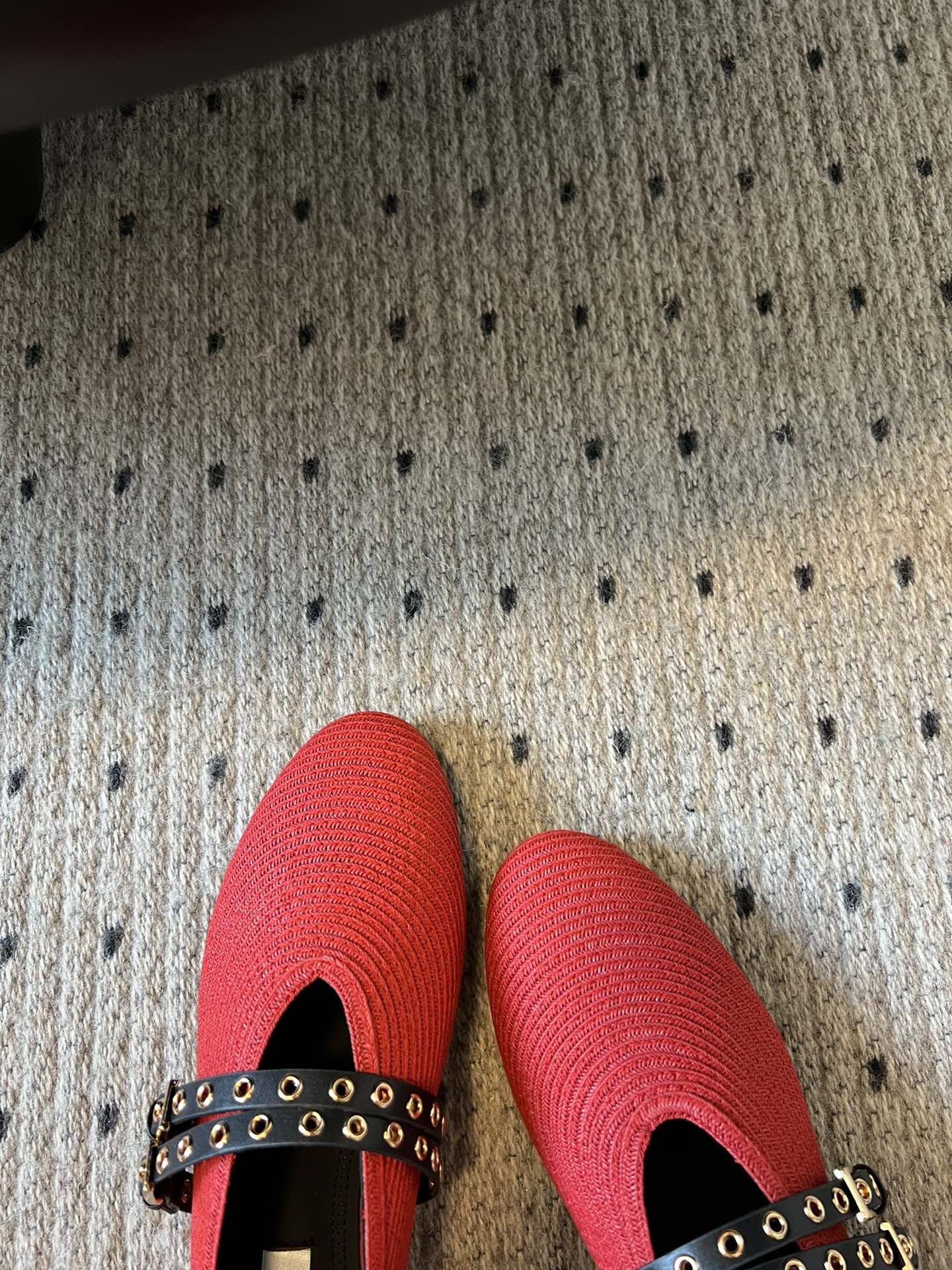 ALAIA MARY JANE SHOES IN CHERRY RED ZP CUSTOM STRAW AND DENIM