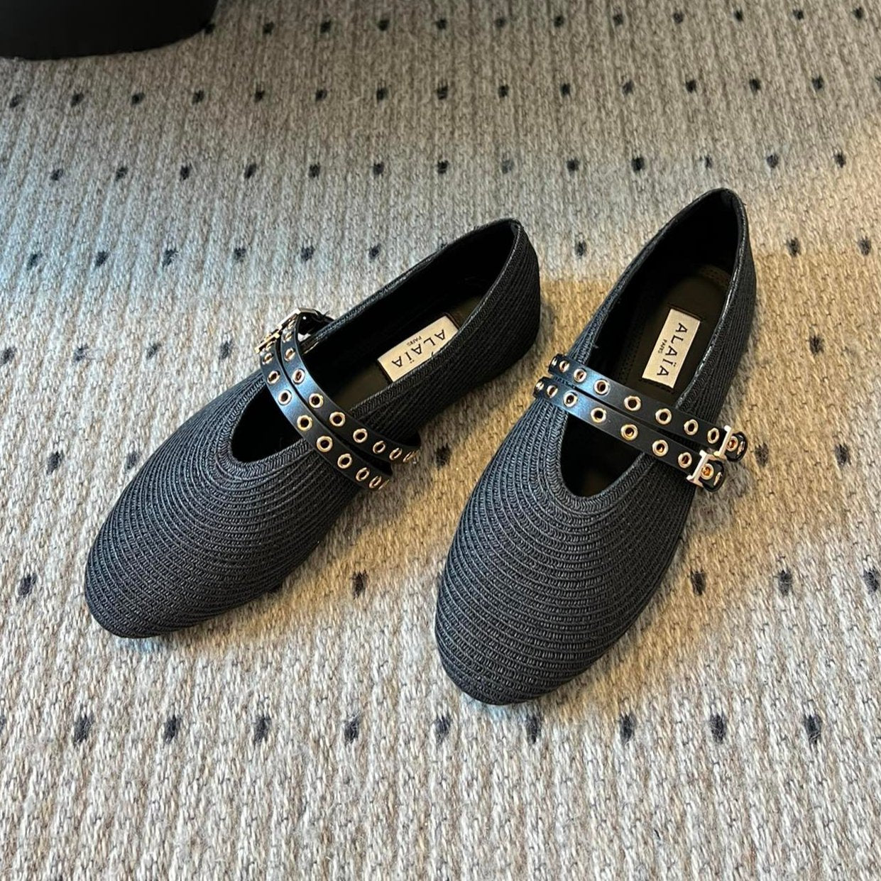 ALAIA MARY JANE SHOES IN BLACK ZP CUSTOM STRAW AND DENIM