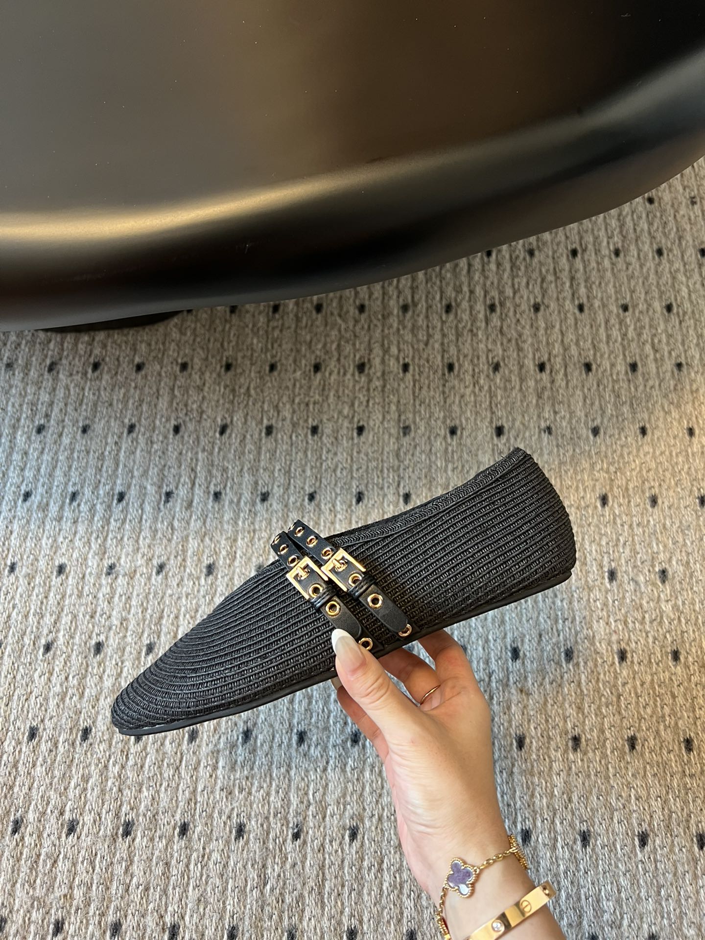 ALAIA MARY JANE SHOES IN BLACK ZP CUSTOM STRAW AND DENIM