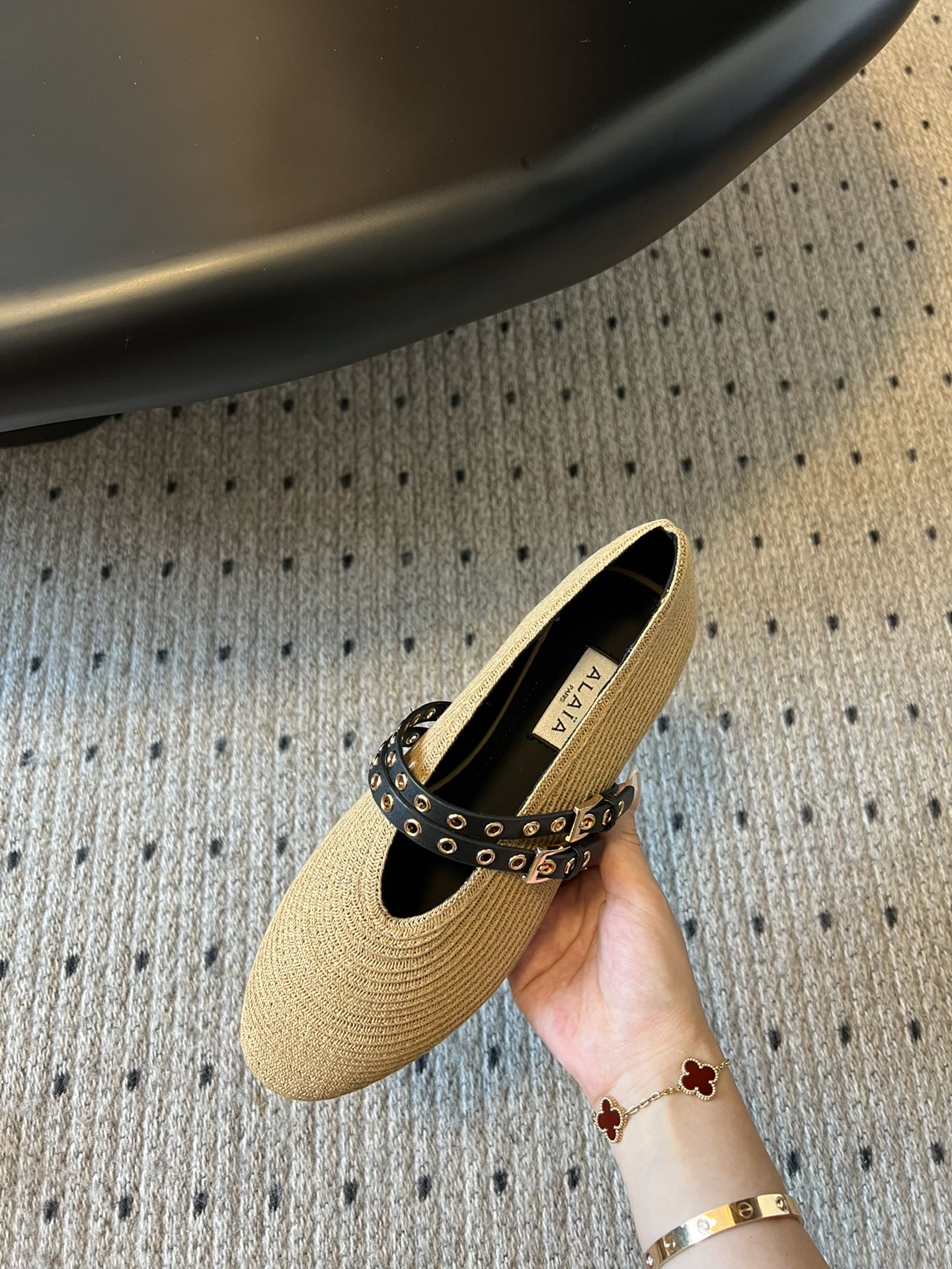 ALAIA MARY JANE SHOES IN BEIGE ZP CUSTOM STRAW AND DENIM