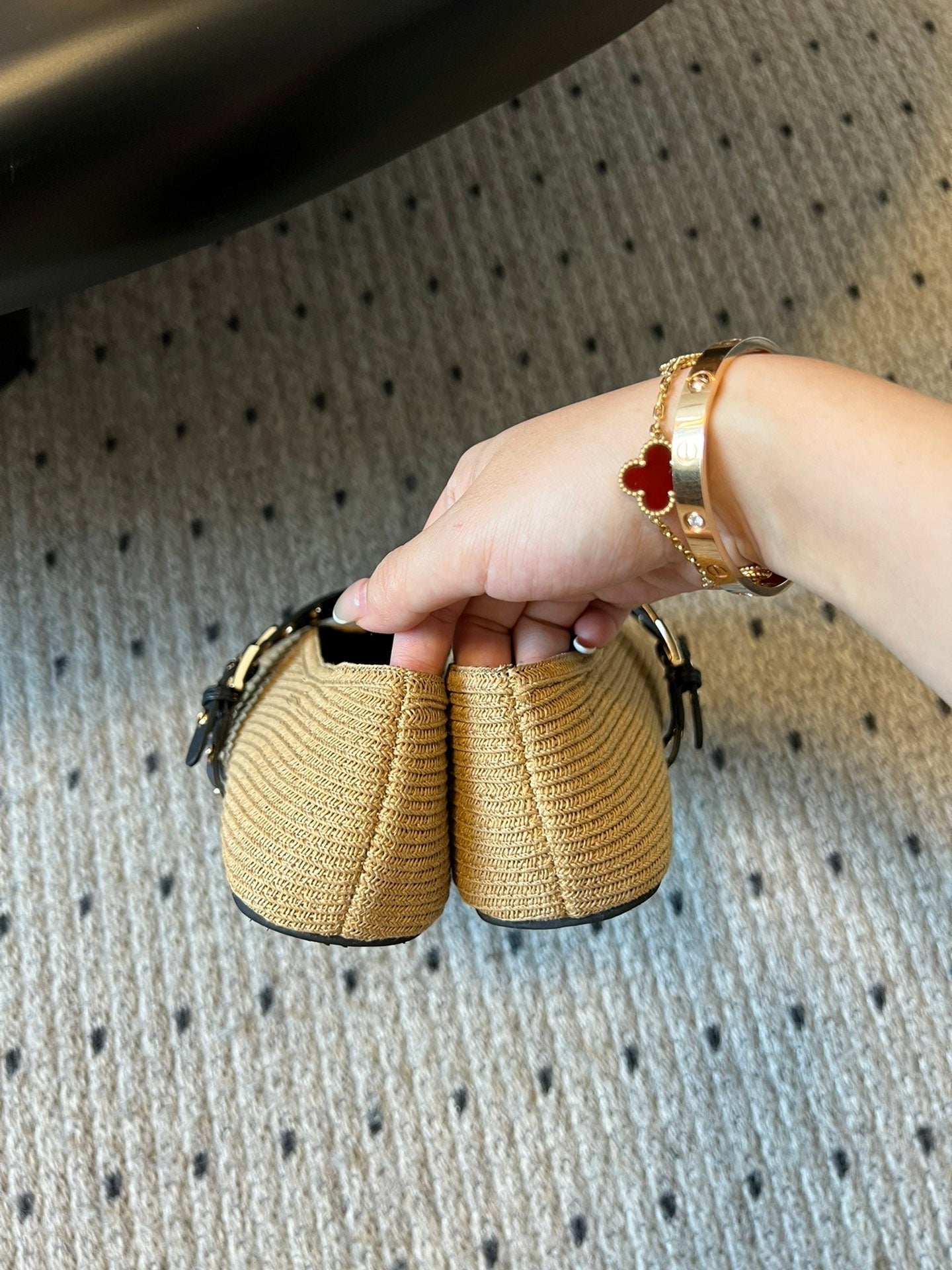 ALAIA MARY JANE SHOES IN BEIGE ZP CUSTOM STRAW AND DENIM