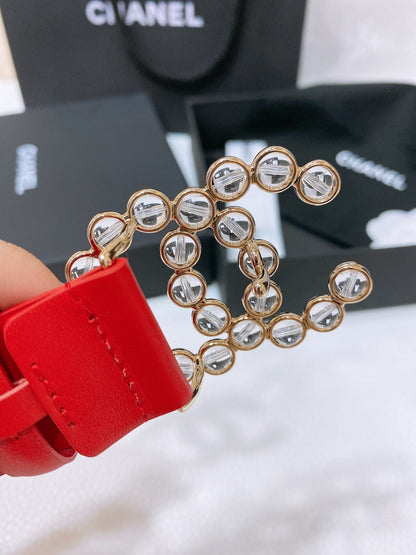 CC BELT 30 MM IN CHERRY RED CALFSKIN PEARL LOGO WITH GOLD HARDWARE