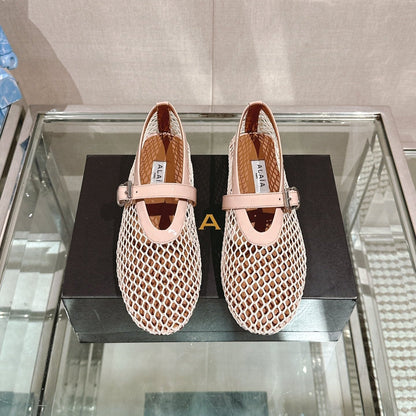 ALAIA BALLET FLATS IN NUDE BEIGE MESH