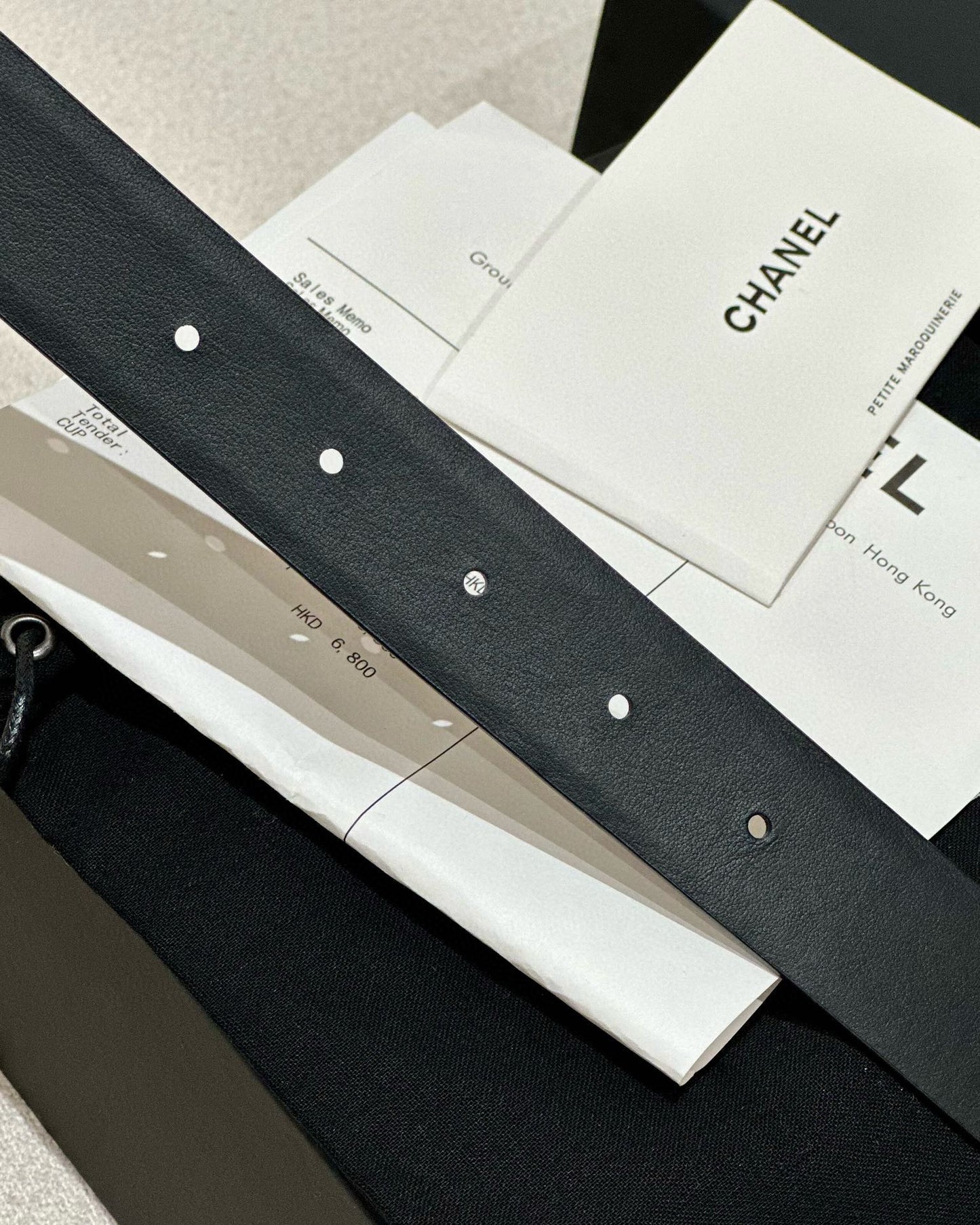 DOUBLE C BELT 30MM IN BLACK CALFSKIN WITH GOLD HARDWARE AND CARO STITCHING