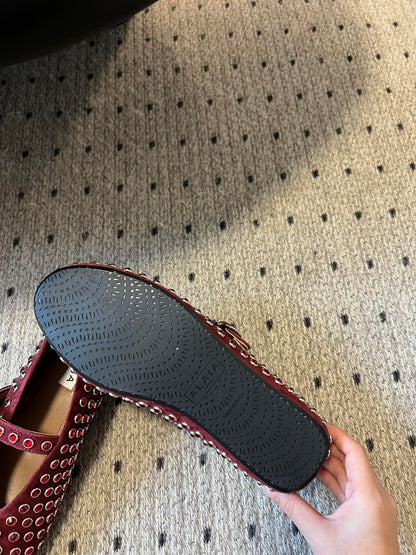 STRASS BALLET FLATS IN BERRY RED LAMBSKIN