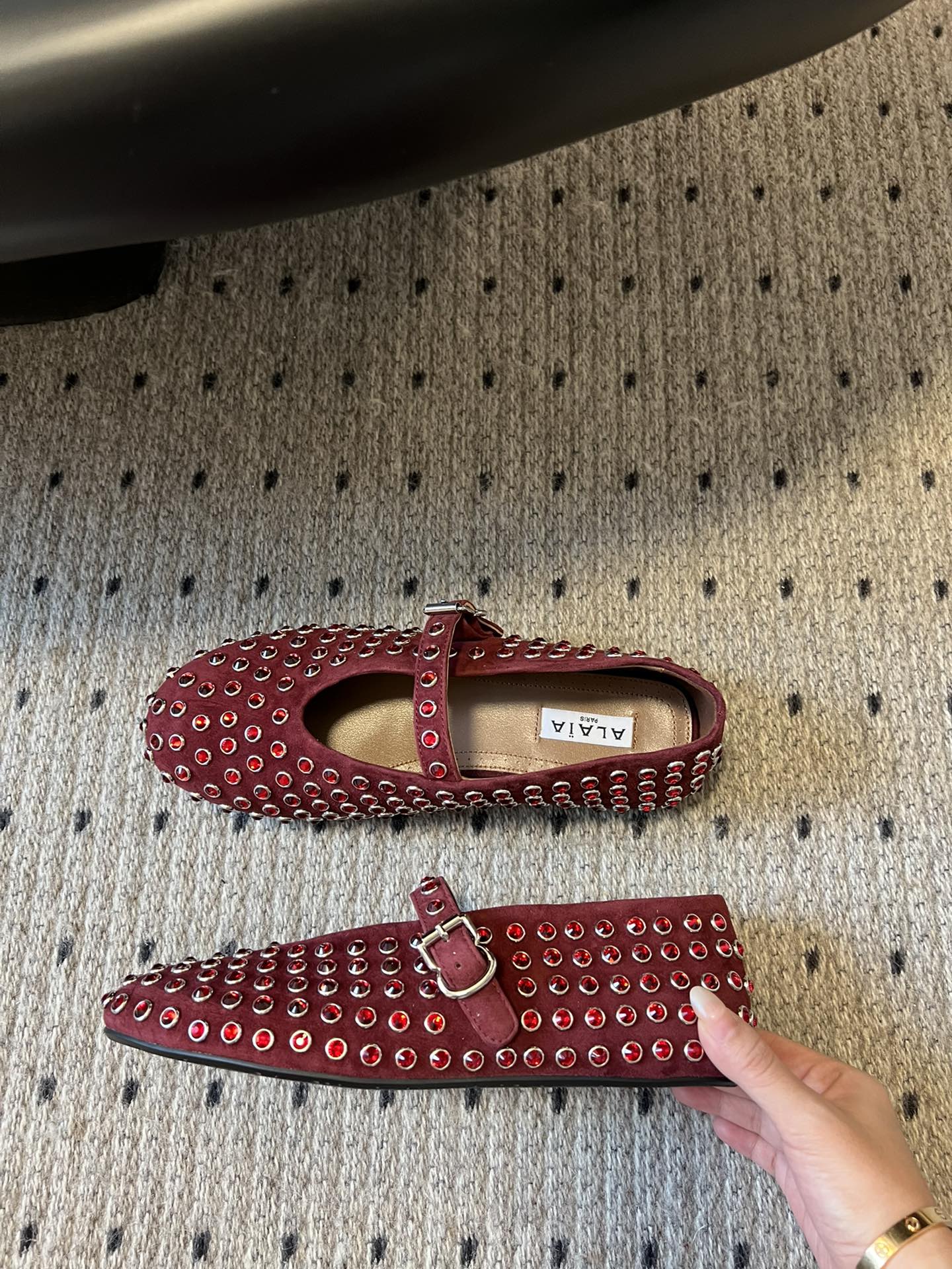 STRASS BALLET FLATS IN BERRY RED LAMBSKIN