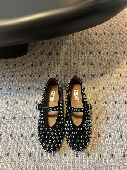 STRASS BALLET FLATS IN BLACK LAMBSKIN