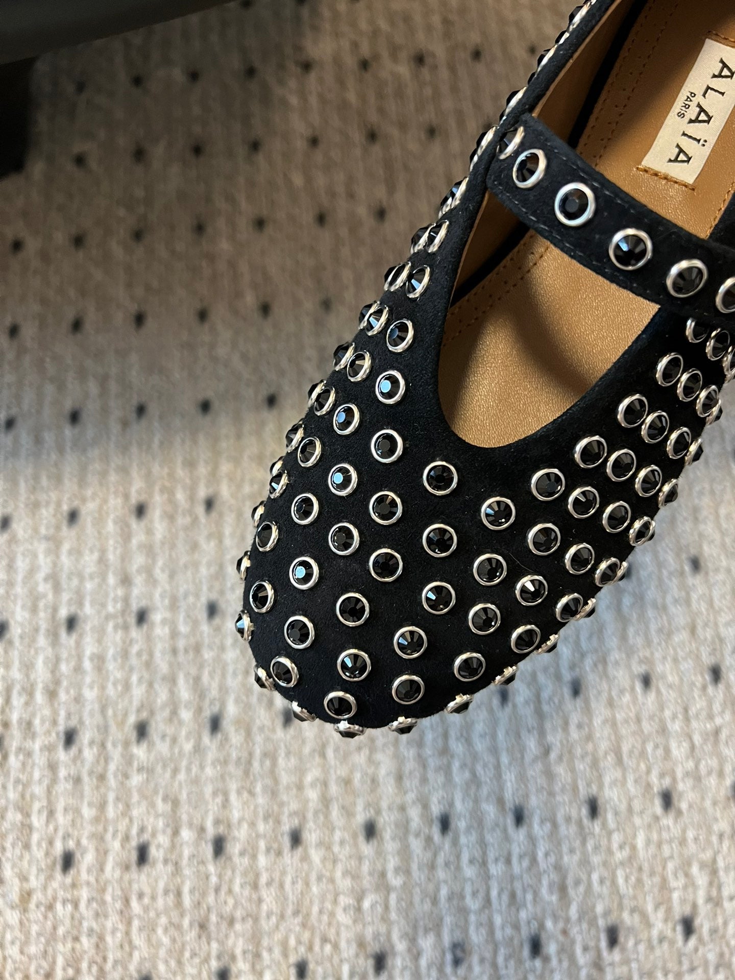 STRASS BALLET FLATS IN BLACK LAMBSKIN