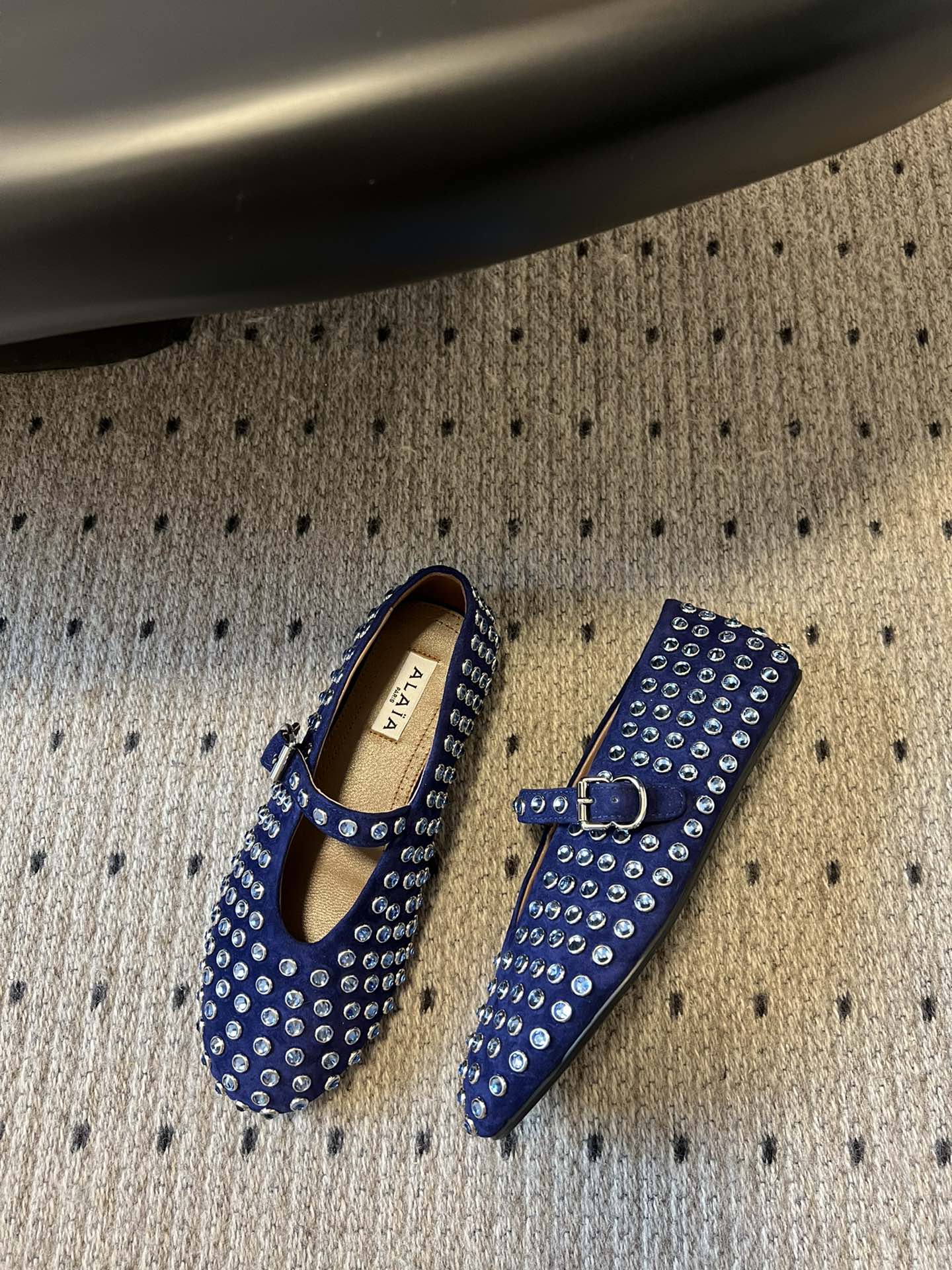 STRASS BALLET FLATS IN COBALT BLUE LAMBSKIN