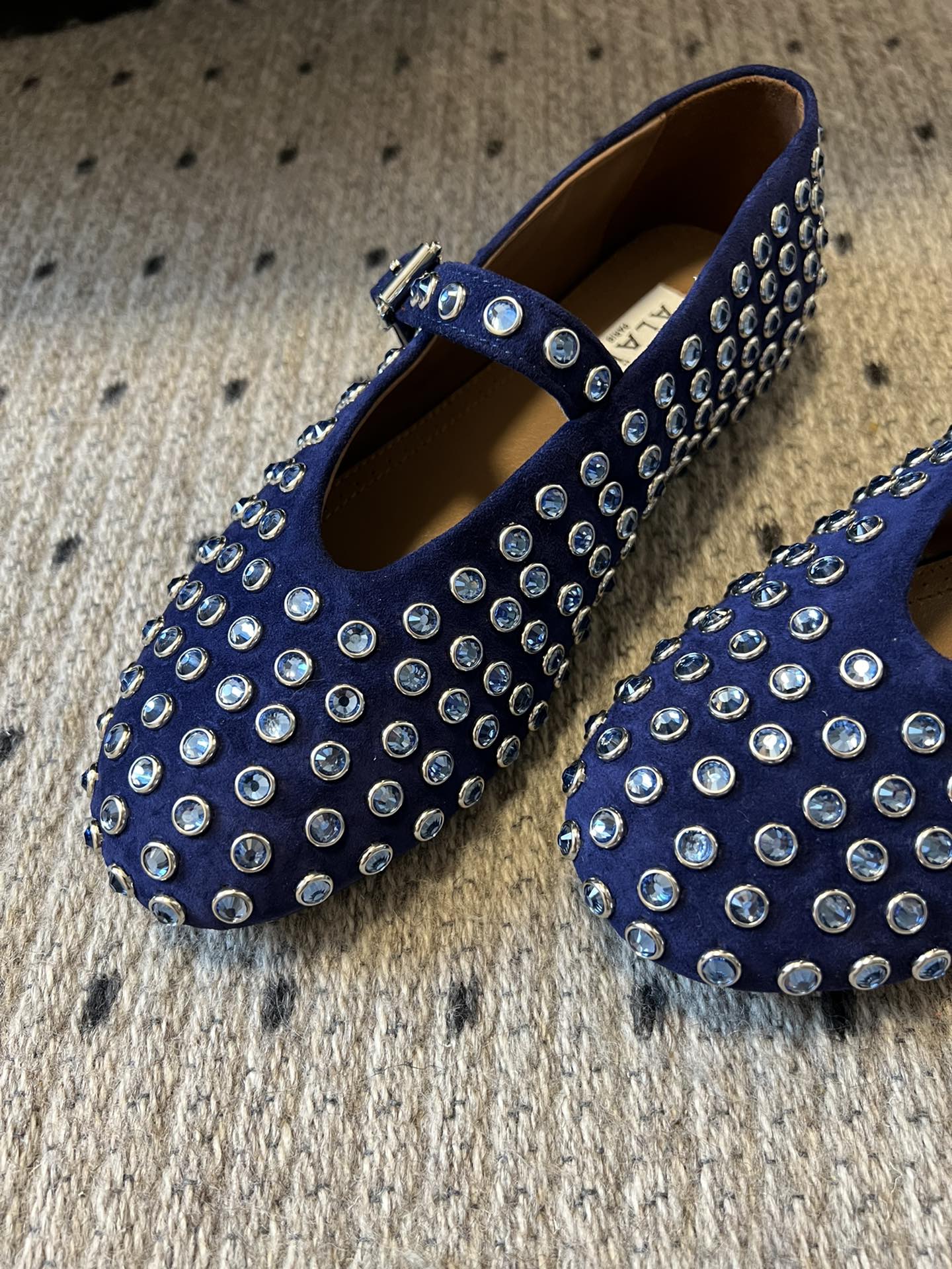 STRASS BALLET FLATS IN COBALT BLUE LAMBSKIN