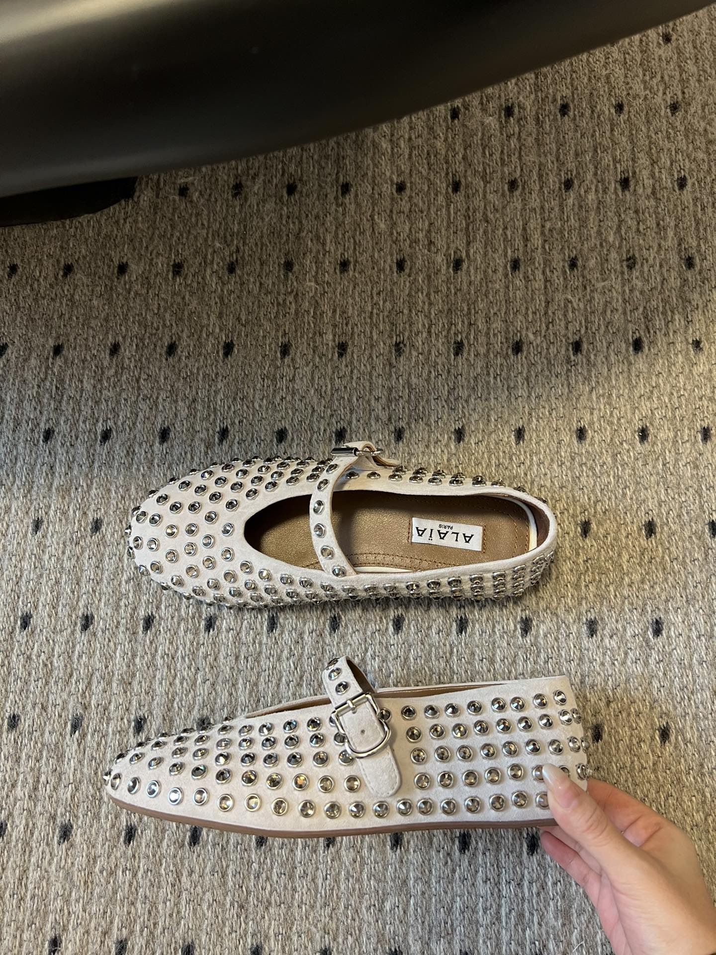 STRASS BALLET FLATS IN WHITE LAMBSKIN