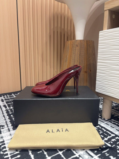 HIGH-HEEL 10 CM MULES IN BERRY RED PATENT CALFSKIN