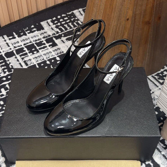 SLINGBACK HEEL 10 CM IN BLACK PATENT CALFSKIN