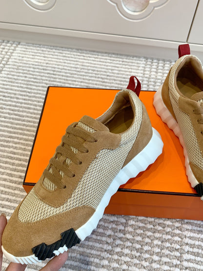 BOUNCING SNEAKER IN CIDER BROWN GRAPHIC MESH AND SUEDE