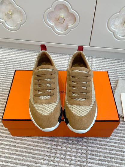 BOUNCING SNEAKER IN CIDER BROWN GRAPHIC MESH AND SUEDE