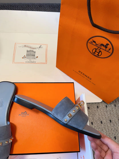 GIULIA FLAT SANDAL IN CERULEAN BLUE SUEDE