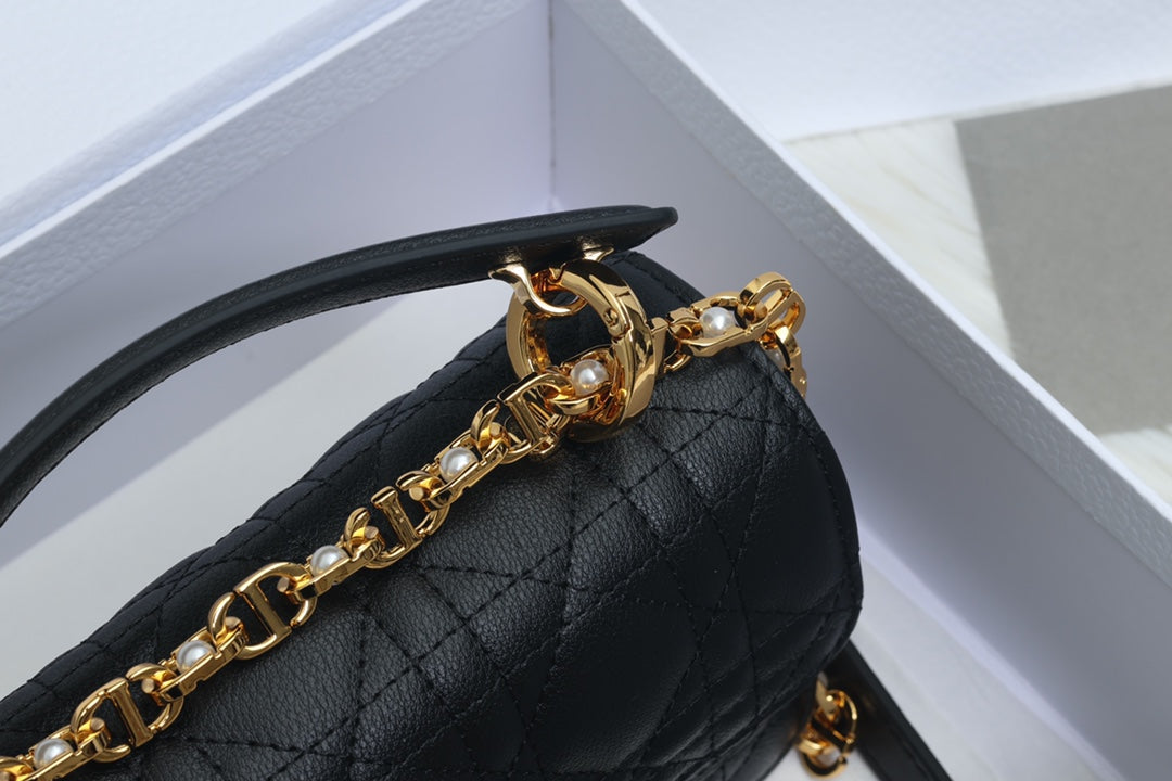 JOLIE TOP HANDLE BAG 19 IN BLACK CANNAGE CALFSKIN