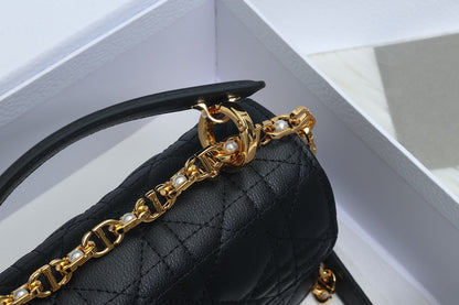 JOLIE TOP HANDLE BAG 19 IN BLACK CANNAGE CALFSKIN