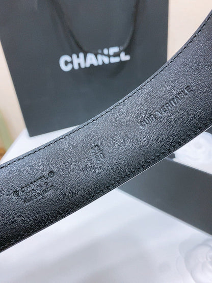 DOUBLE C BELT 38MM IN BLACK QUILTED LAMBSKIN WITH GOLD OVAL BUCKLE CENTERED LOGO