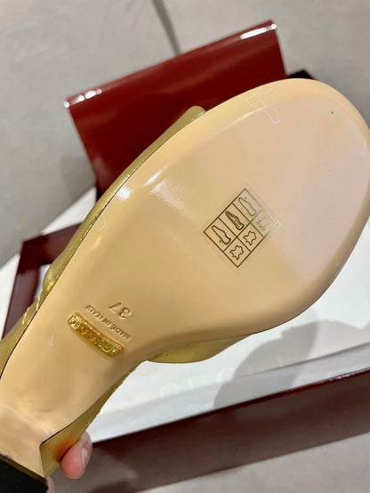 GG HIGH HEELS 70 IN SHINY GOLD LAMBSKIN GOLD HARDWARE WITH CRYSTALS