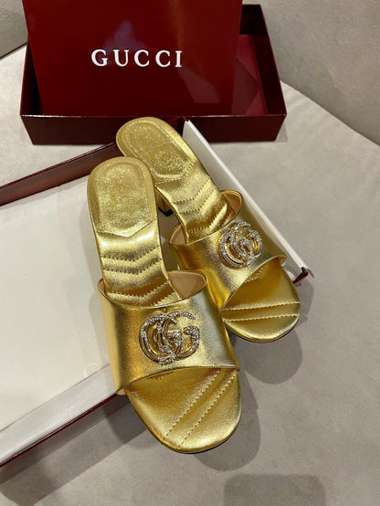 GG HIGH HEELS 70 IN SHINY GOLD LAMBSKIN GOLD HARDWARE WITH CRYSTALS