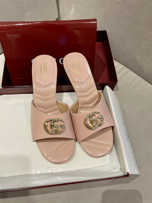 GG HIGH HEELS 70 IN PASTEL PINK LAMBSKIN GOLD HARDWARE WITH CRYSTALS