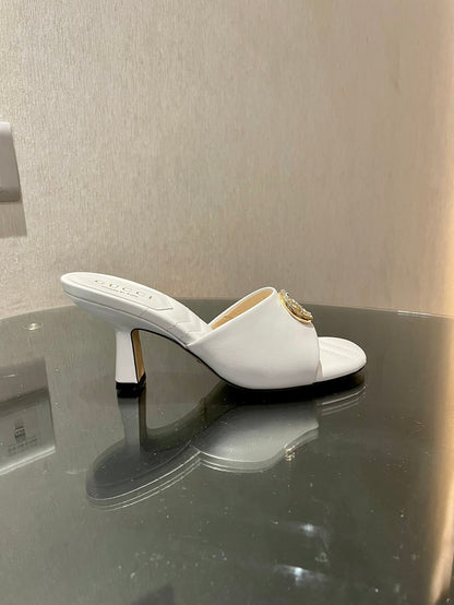 GG HIGH HEELS 70 IN WHITE LAMBSKIN GOLD HARDWARE WITH CRYSTALS