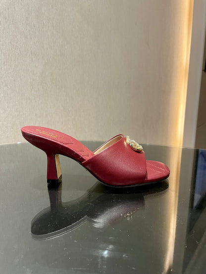 GG HIGH HEELS 70 IN RED LAMBSKIN GOLD HARDWARE WITH CRYSTALS