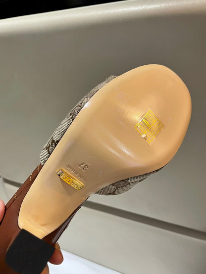 GG HIGH HEELS 70 IN BROWN LAMBSKIN GOLD HARDWARE WITH CRYSTALS