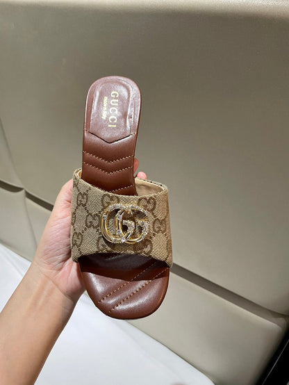 GG HIGH HEELS 70 IN BROWN LAMBSKIN GOLD HARDWARE WITH CRYSTALS