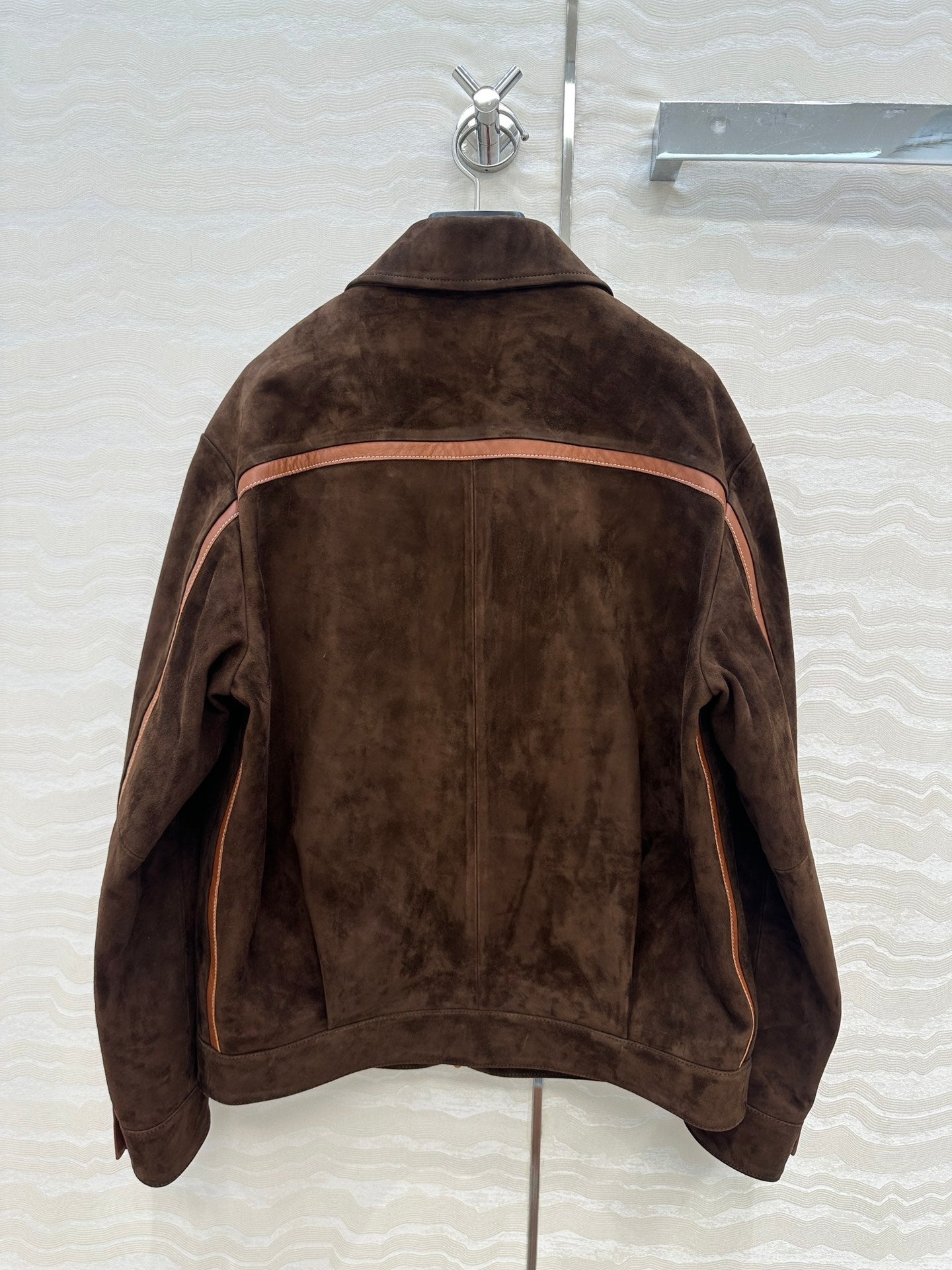 Women’s Miu Miu Style Suede Zip-Up Jacket with Point Collar