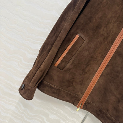 Women’s Miu Miu Style Suede Zip-Up Jacket with Point Collar