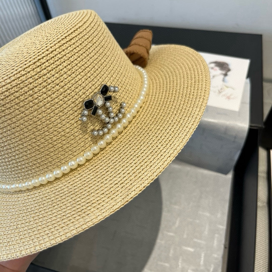FLAT STRAW HAT WITH BOW BROWN 673922